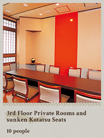 3rd floor private rooms and sunken kotatsu seats 10 people