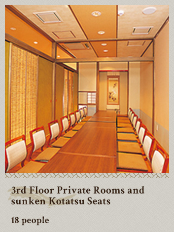 3rd floor private rooms and sunken kotatsu seats 18 people