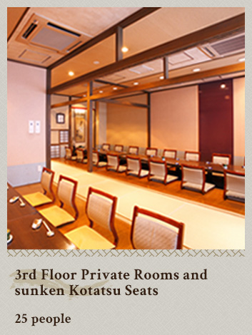 3rd floor private rooms and sunken kotatsu seats 25 people