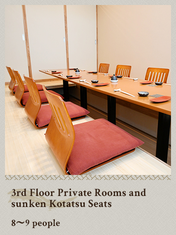 3rd Floor Private Rooms and sunken Kotatsu Seats 10 people