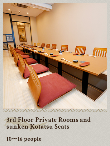 3rd Floor Private Rooms and sunken Kotatsu Seats 25 people